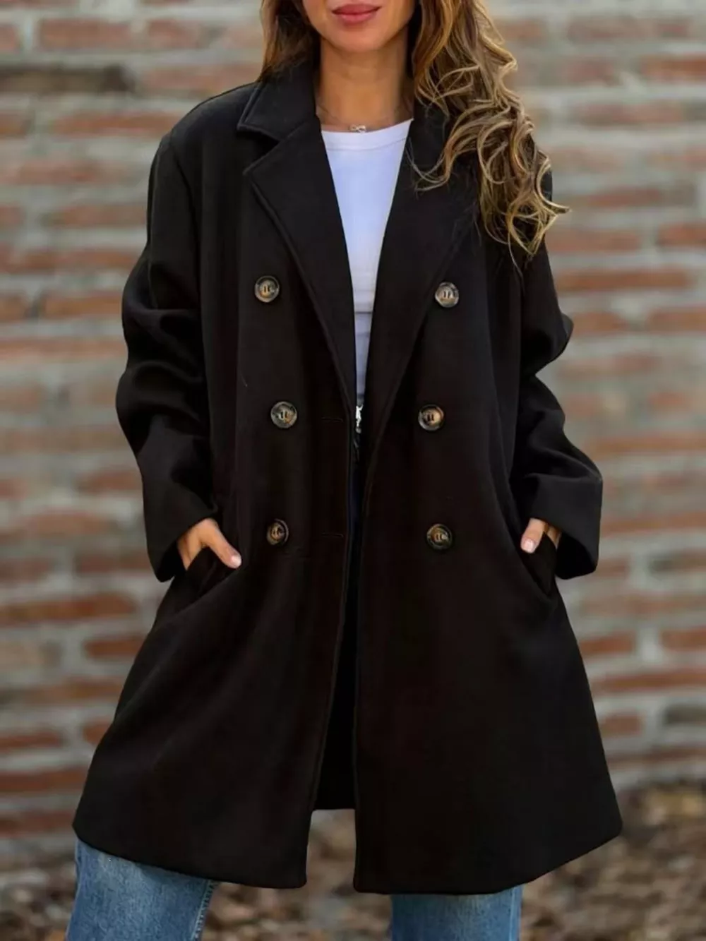 Full Size Double-Breasted Lapel Collar Coat Plus Size, image 6