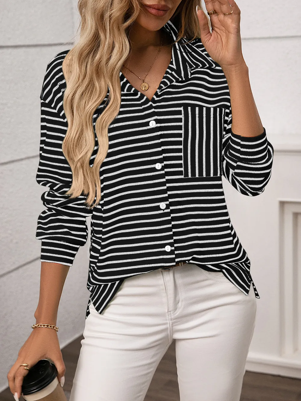 Striped Button Up Long Sleeve Shirt, image 19