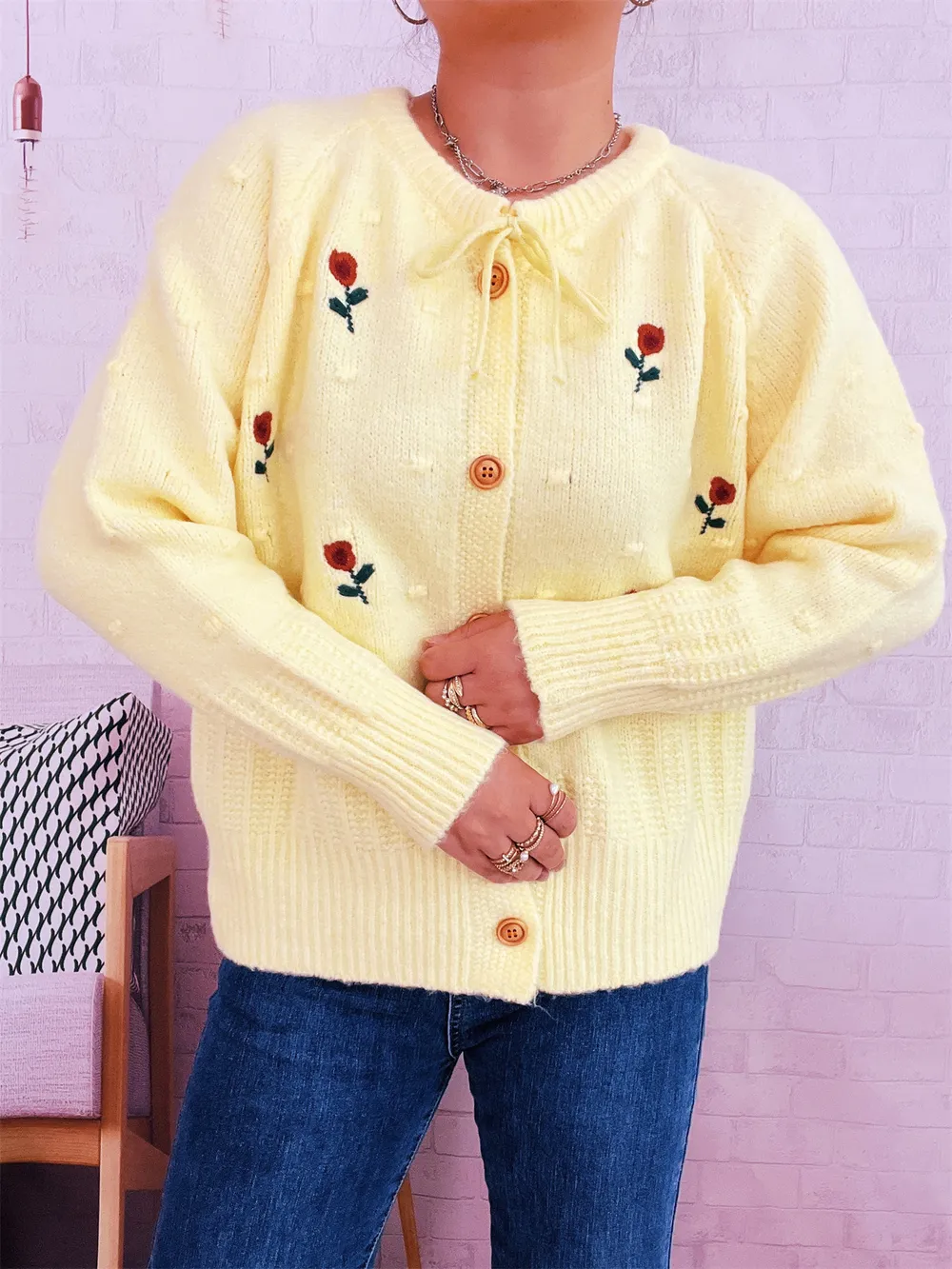 Rose Embroidered Button-Up Cardigan, image 16