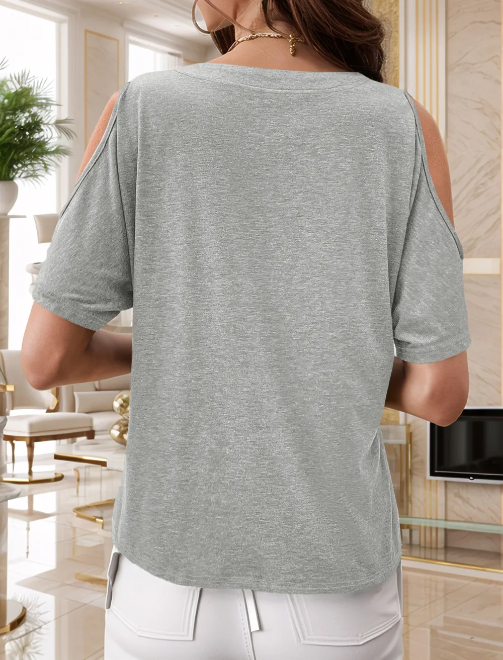 Full Size Cold Shoulder Button Front T-Shirt Plus Size, image 6
