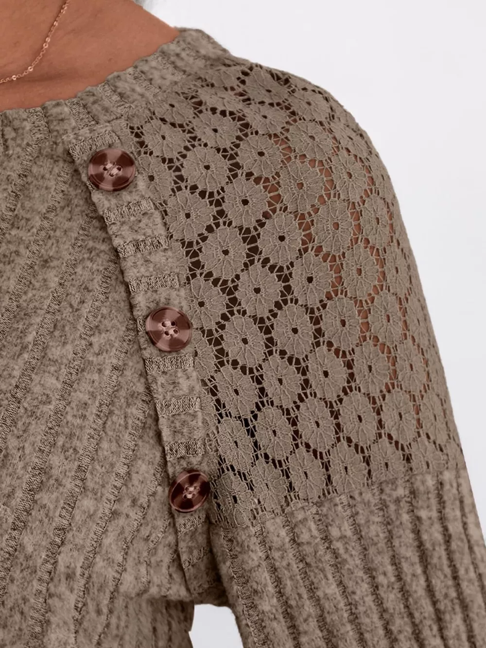 Ribbed Knit T-Shirt with Lace Shoulder Detail, image 26