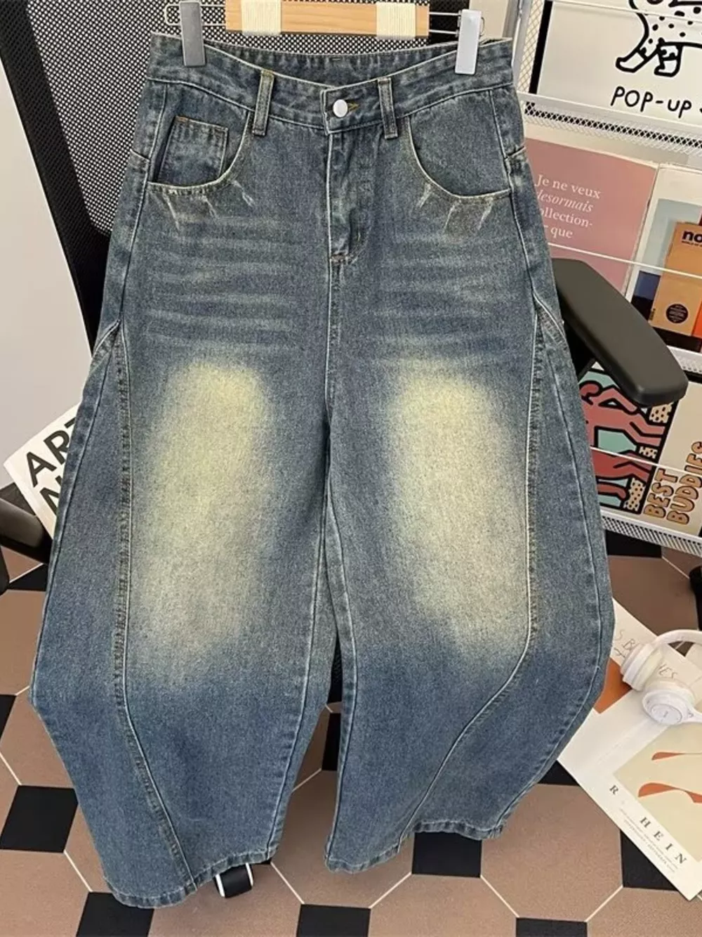Men's Plus Size Vintage Wash Wide Leg Jeans, image 2