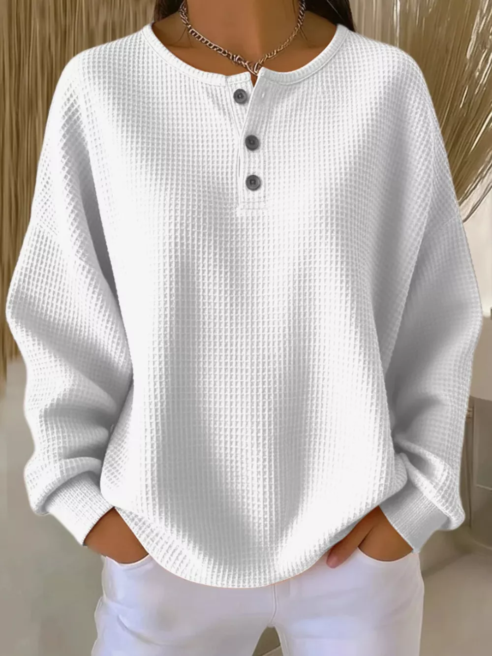 Full Size Waffle Knit Half Button T-Shirt Plus Size, image 9