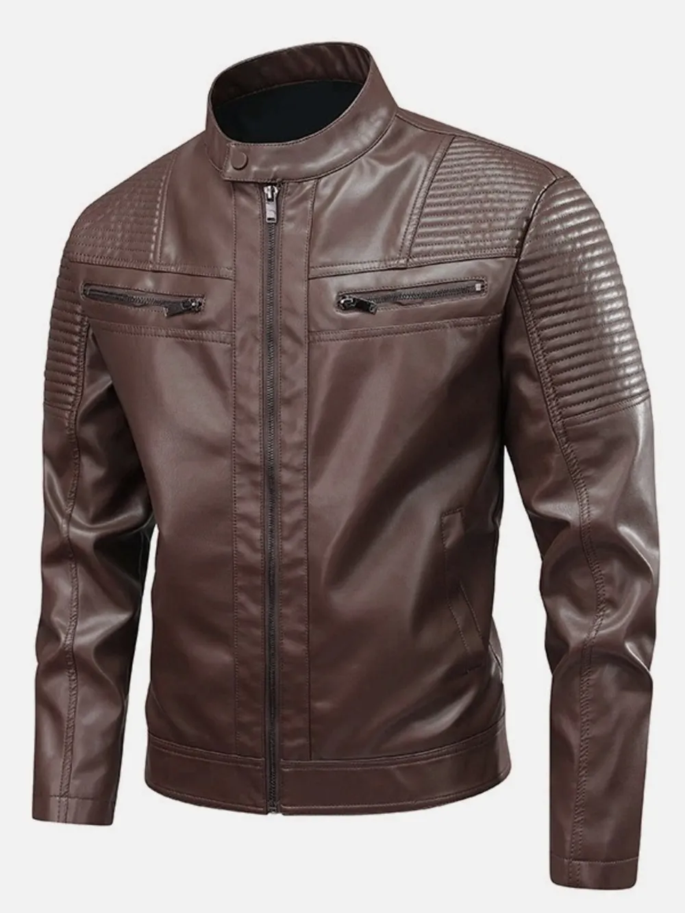 Men's Full Size Zip Up Leather Motorcycle Jacket Plus Size, image 3