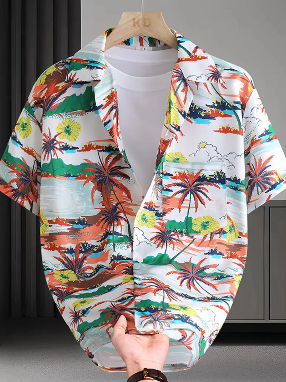 Men's Plus Size Hawaiian Print Short Sleeve Shirt, image 2