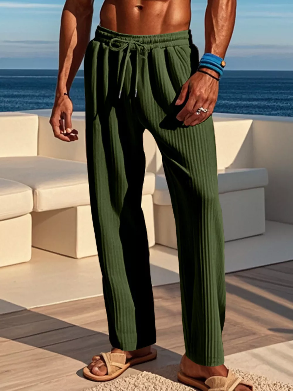 Men's Full Size Ribbed Knit Wide-Leg Pants Plus Size, image 3