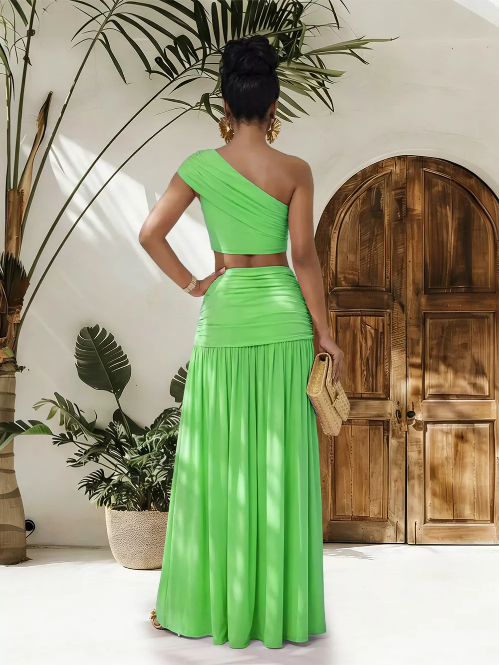 One-Shoulder Top and Ruched Maxi Skirt Set, image 12