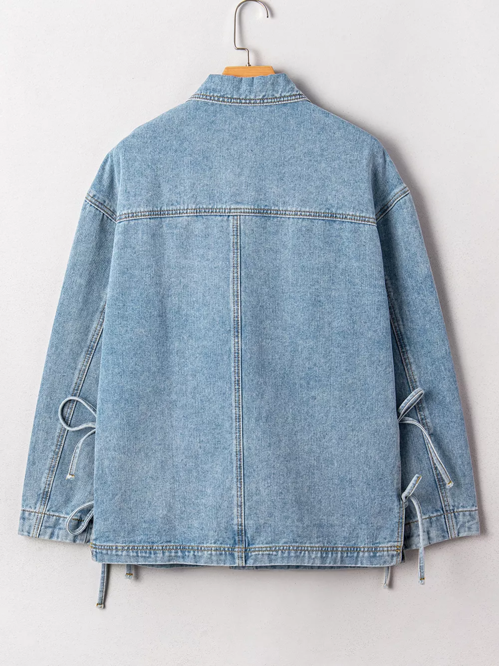 Patched Pockets Side Tie Denim Jacket, image 13