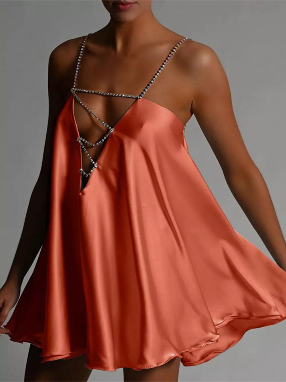 Rhinestone Embellished Plunge Mini Dress, image 11