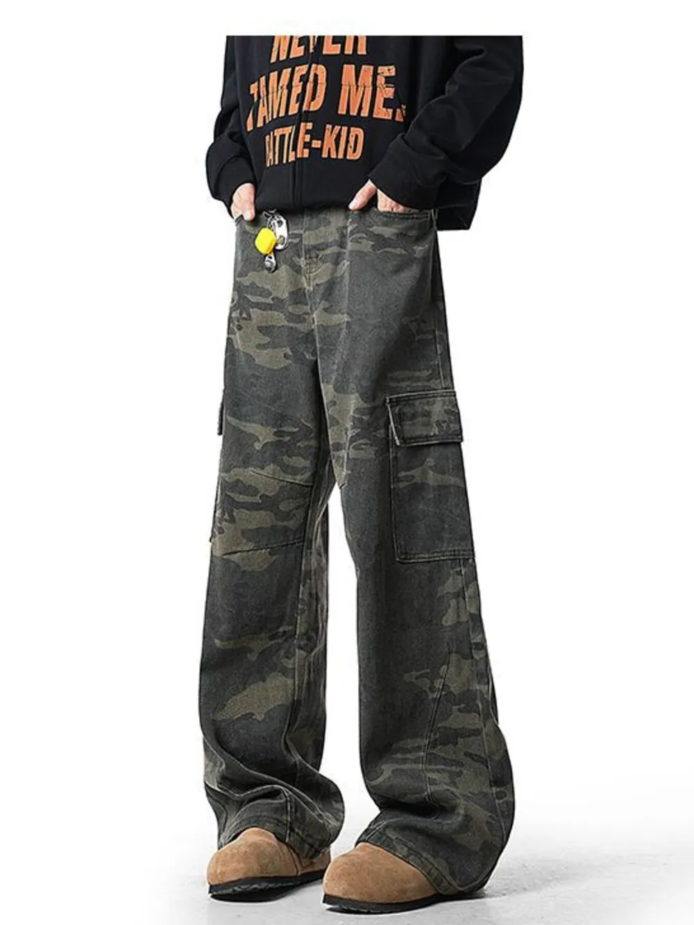 Men's Wide Leg Camouflage Cargo Pants, image 2