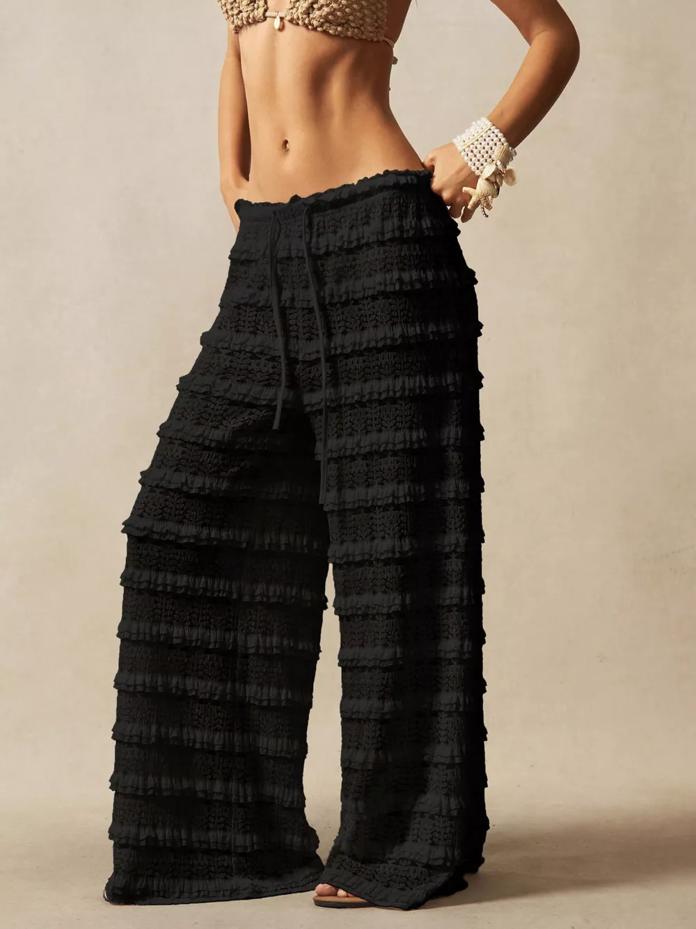 Lace Drawstring Wide-Leg Pants, image 9