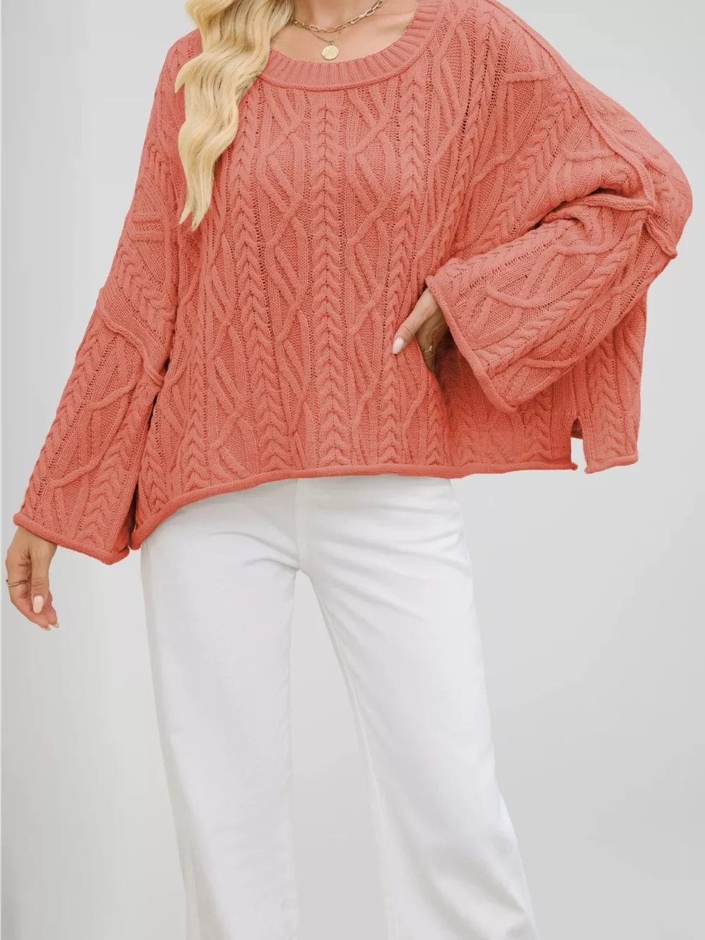 Cozy Cable Knit Drop Shoulder Oversize Sweater, image 6