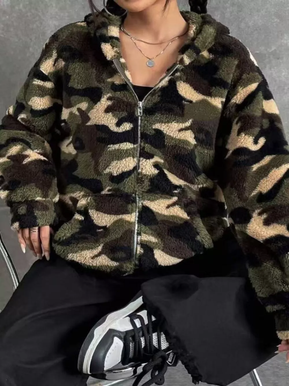 Fuzzy Camo Zip-Up Hoodie, image 2