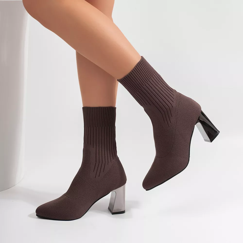 Stretchy Knit Sock Boots with Block Heels, image 9