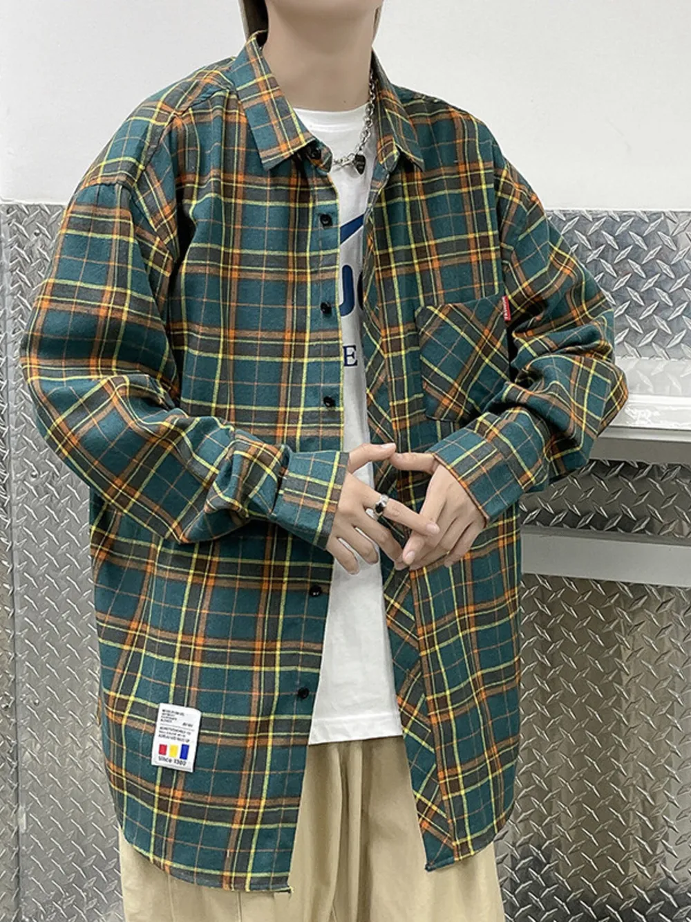 Men's Plus Size Plaid Long Sleeve Shirt, image 4