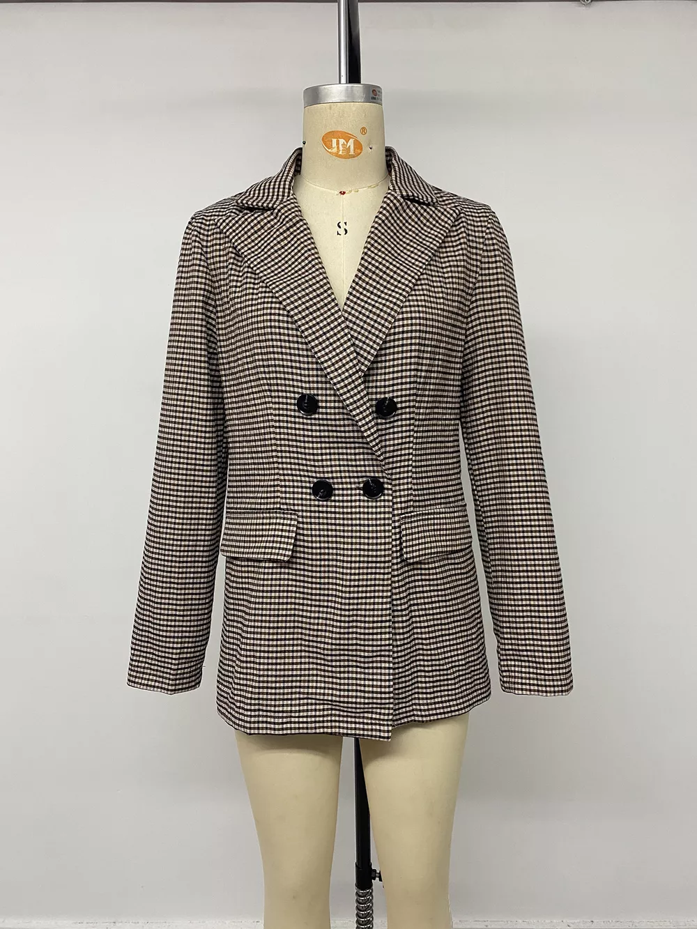 Plaid Lapel Collar Double-Breasted Blazer, image 11