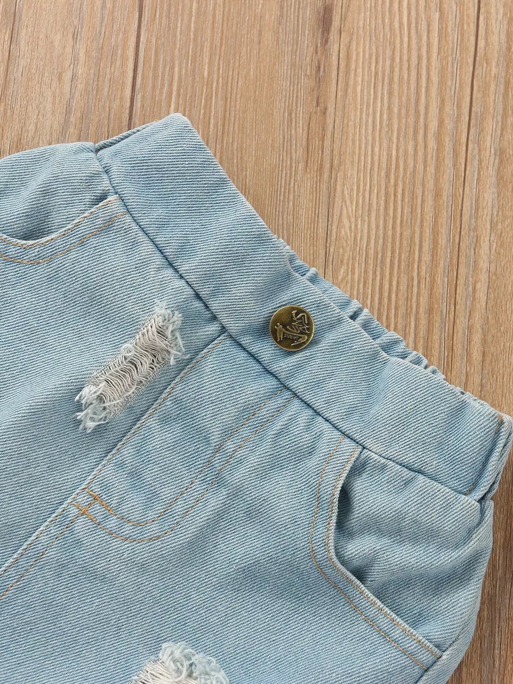Children's Off-Shoulder Lace Top and Denim Skirt Set, image 7