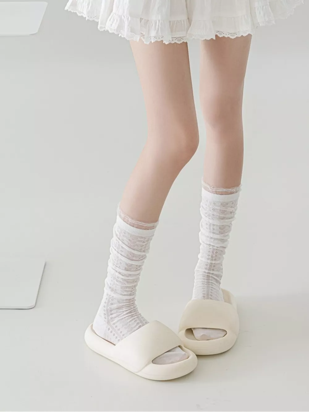 Lace Patterned Mid-Calf Socks, image 7