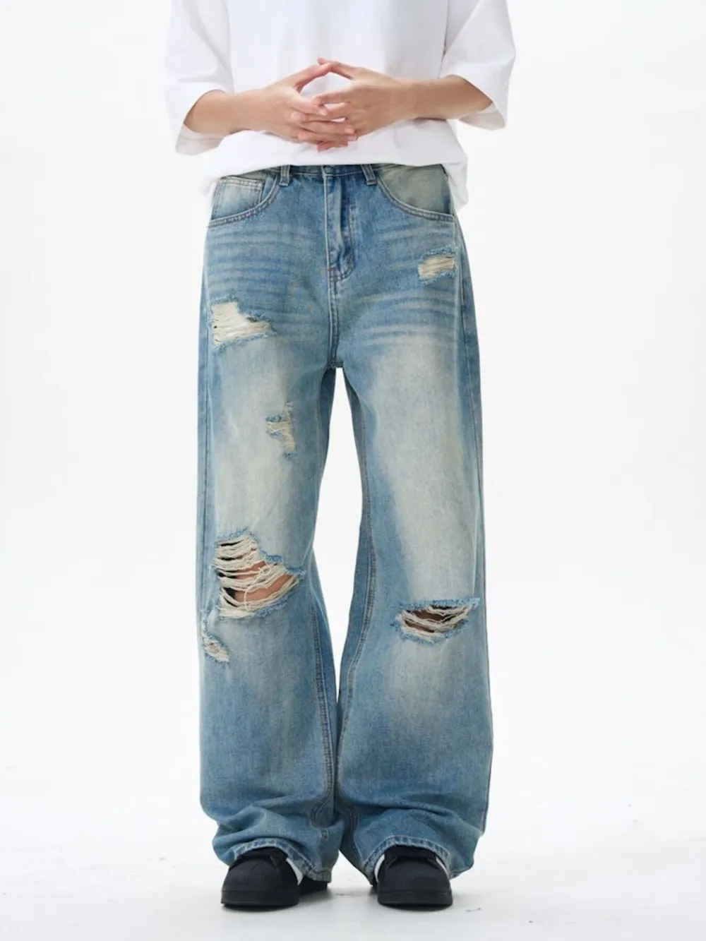 Men's Distressed Wide Leg Jeans, image 3