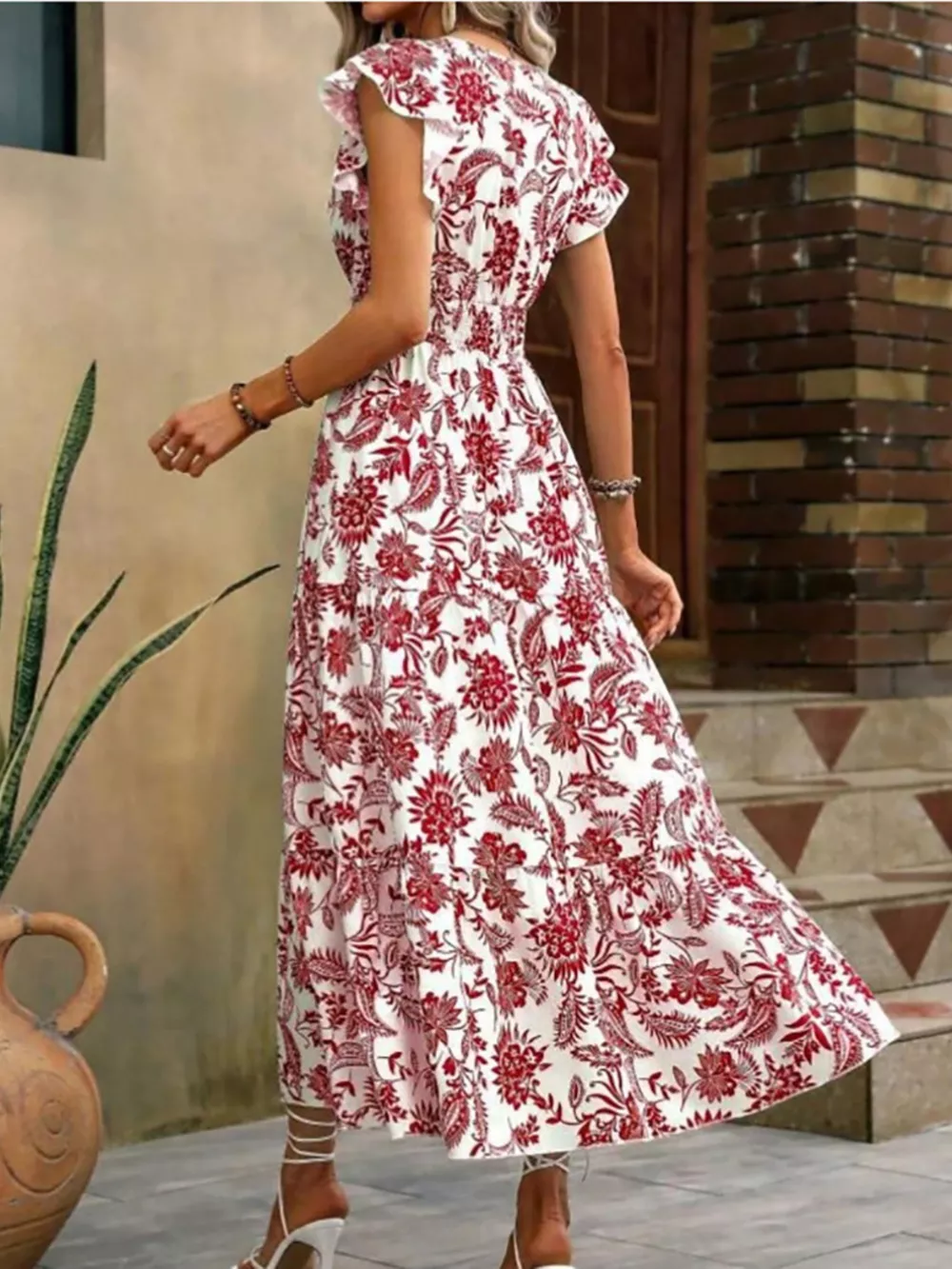 Floral Print Ruffle Sleeve Midi Dress, image 10