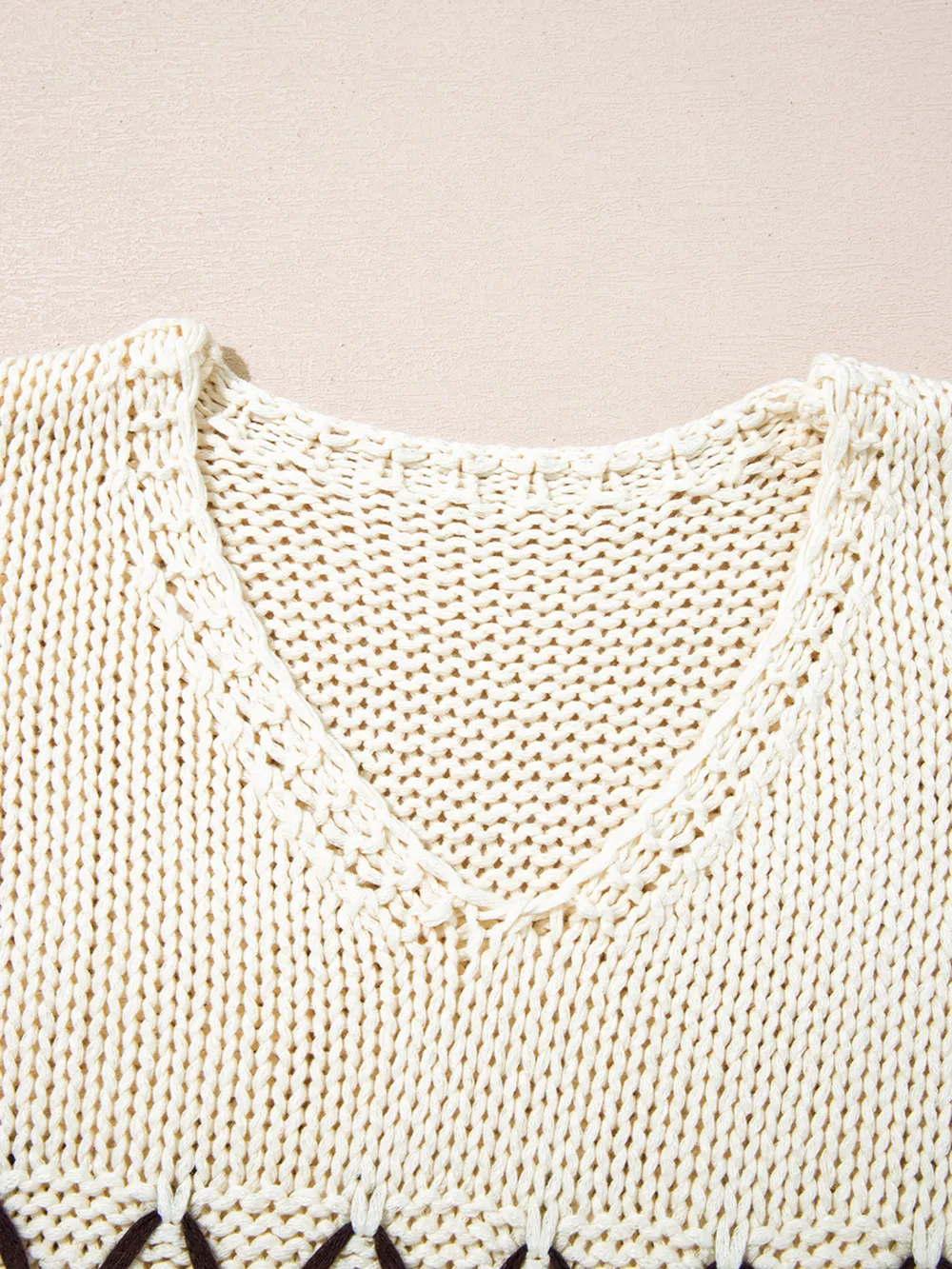 Contrast Stitch Detail V Neck Drop Shoulder Sweater, image 7