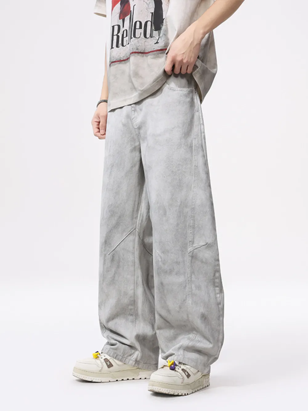 Men's Vintage Wash Wide Leg Jeans, image 2