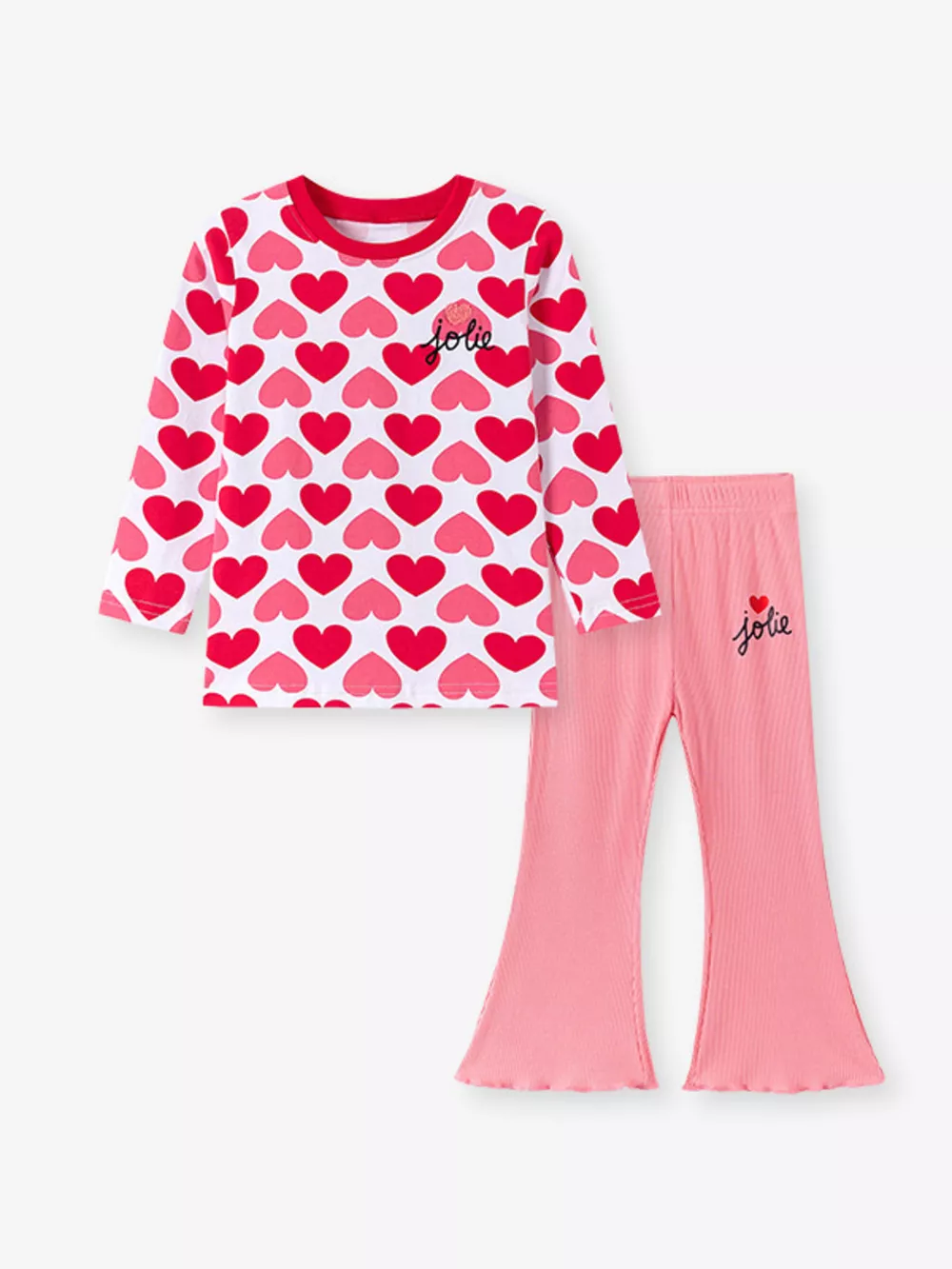Children's Heart Print Long Sleeve Top and Flared Pants Set, image 3