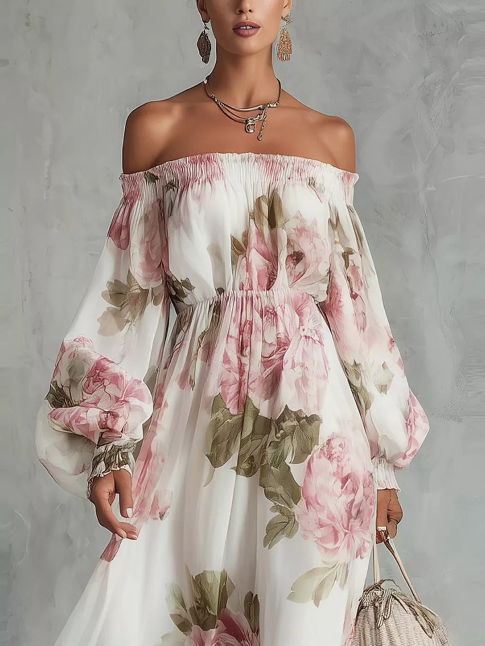 Floral Off Shoulder Maxi Dress, image 4