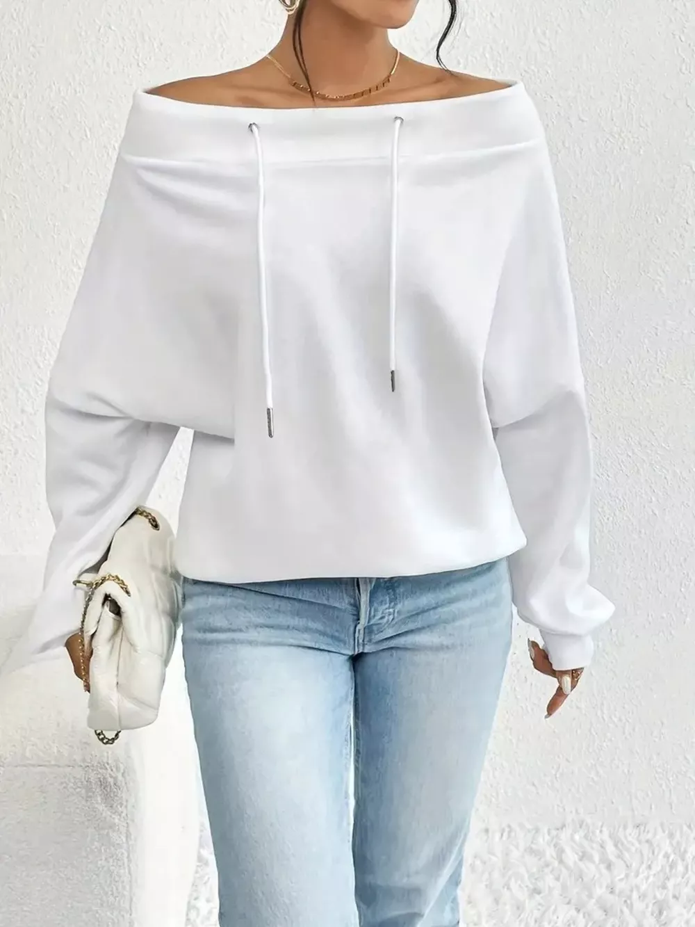 Off-Shoulder Drawstring Sweatshirt, image 10