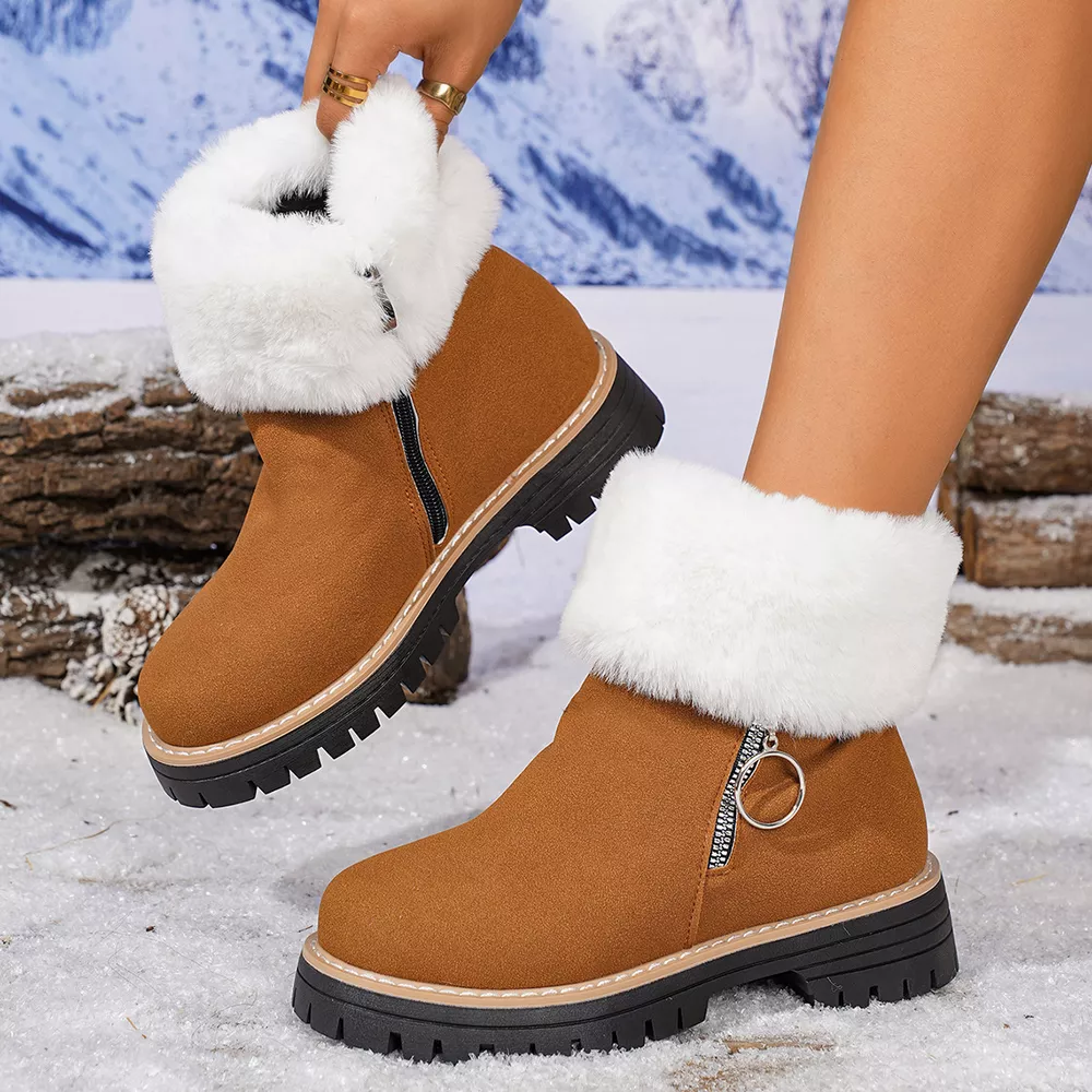 Fuzzy Ankle Boots with Zipper Detail, image 8