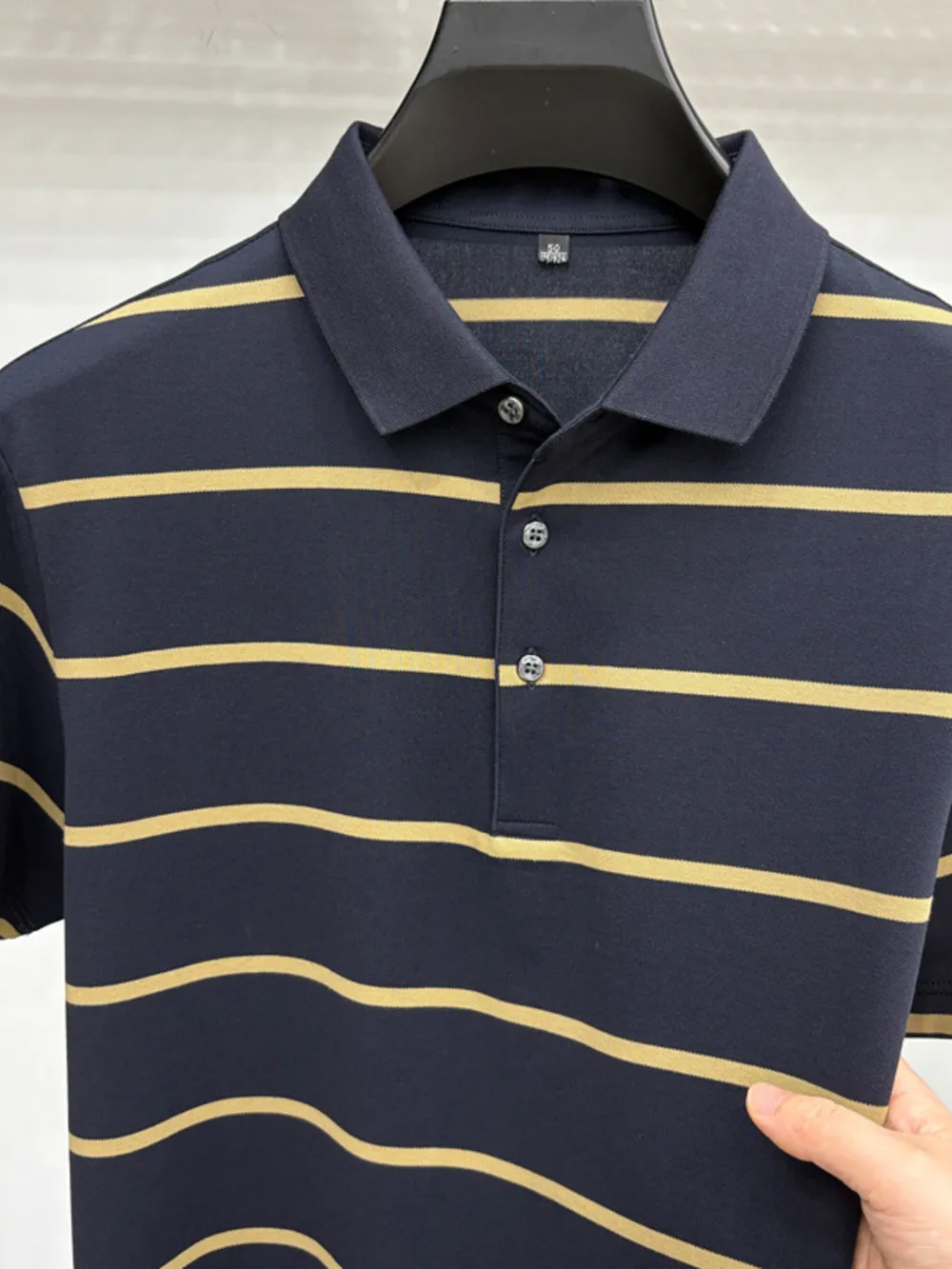 Men's Plus Size Striped Button Detail Short Sleeve Polo, image 5