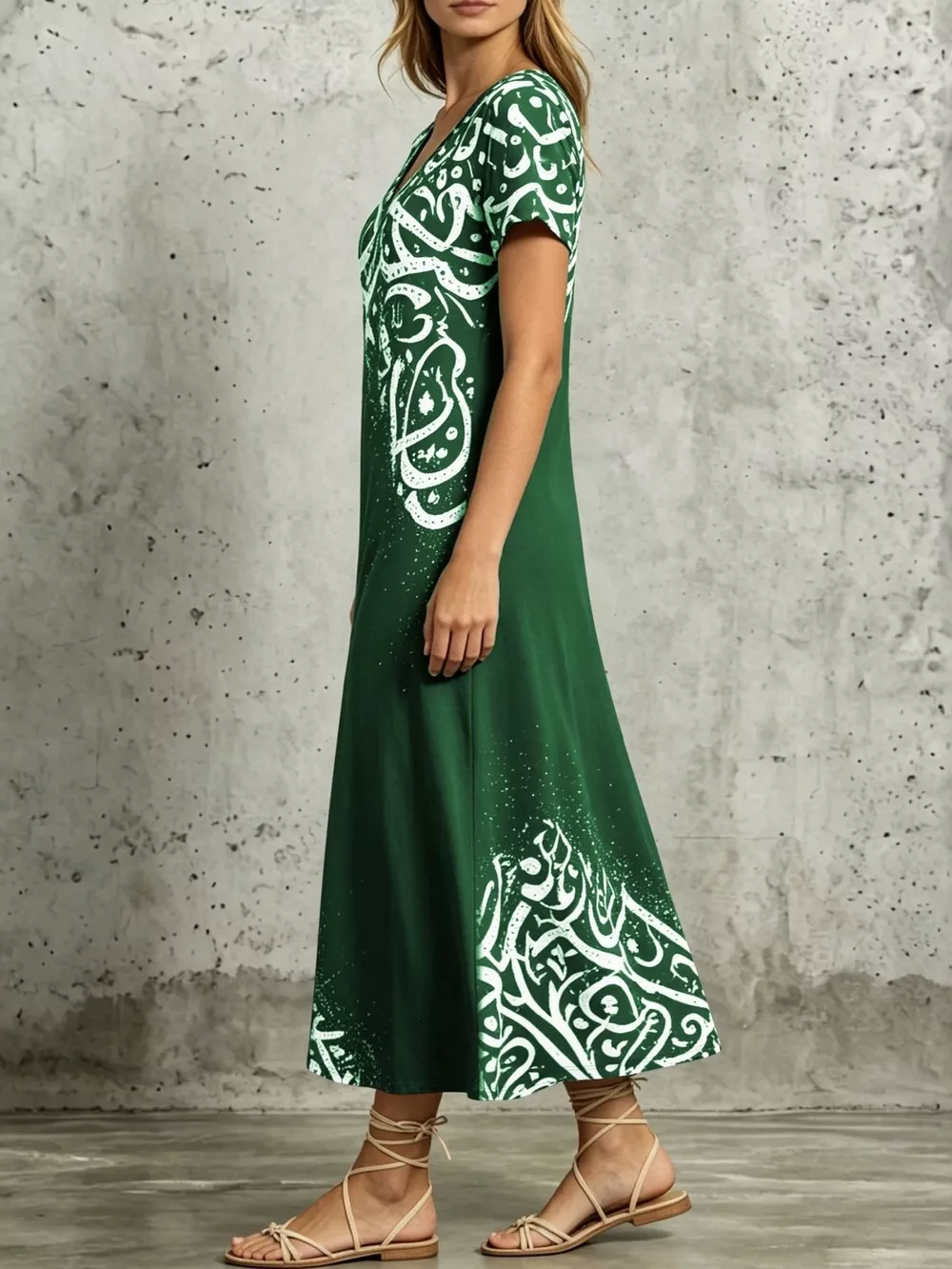 Printed Short Sleeve Midi Dress, image 9
