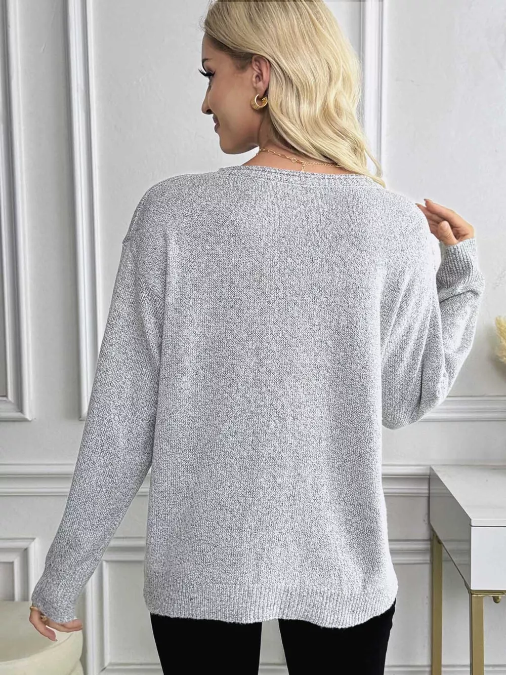Casual V-Neck Drop Shoulder Sweater, image 4