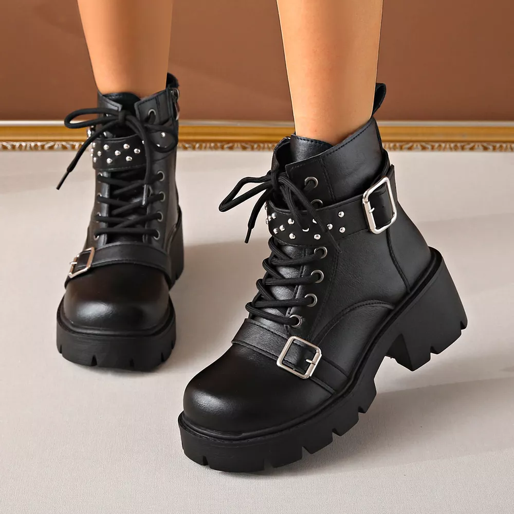 Round Toe Block Heels Boots, image 9
