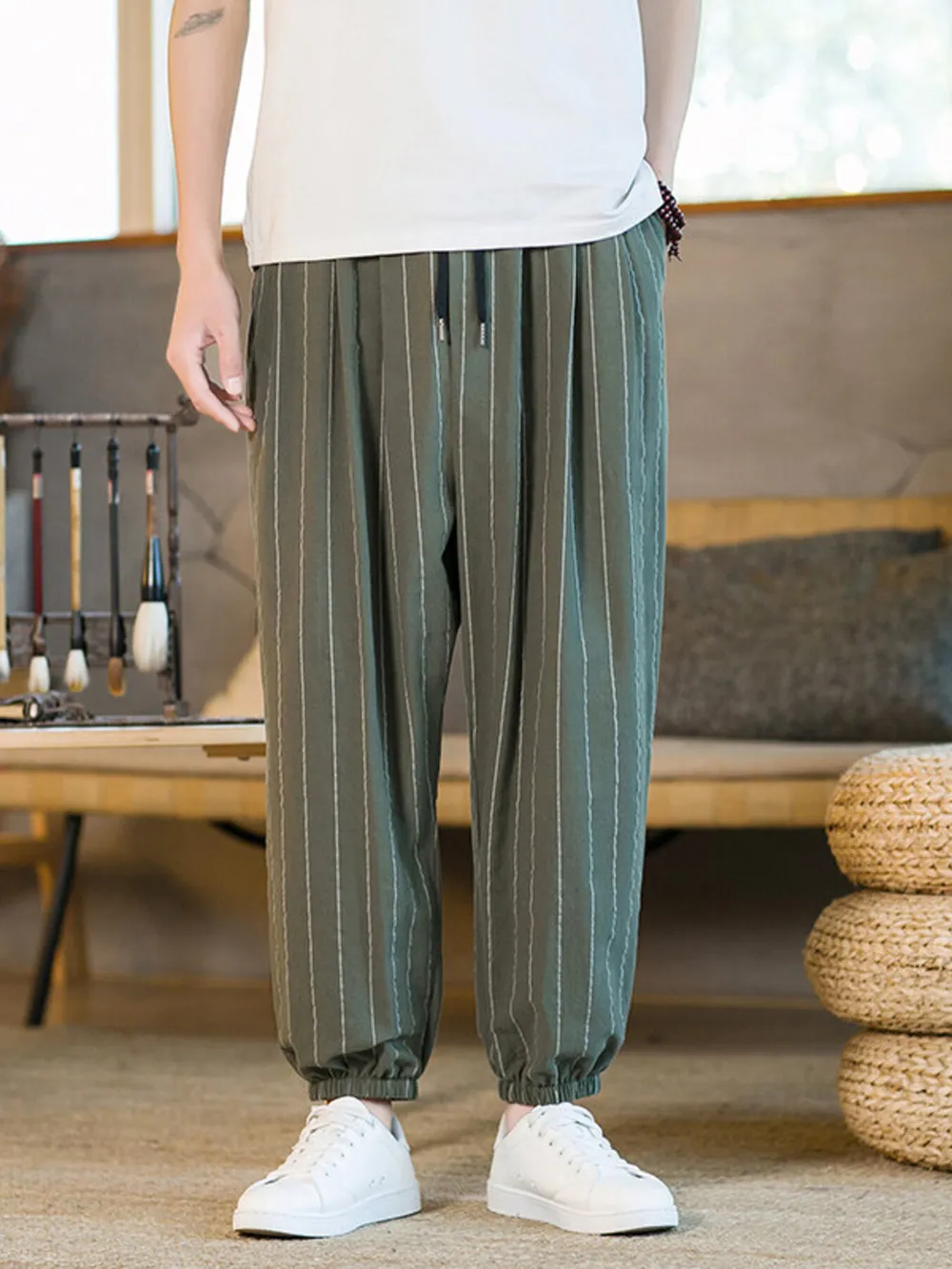 Men's Plus Size Striped Wide Leg Joggers