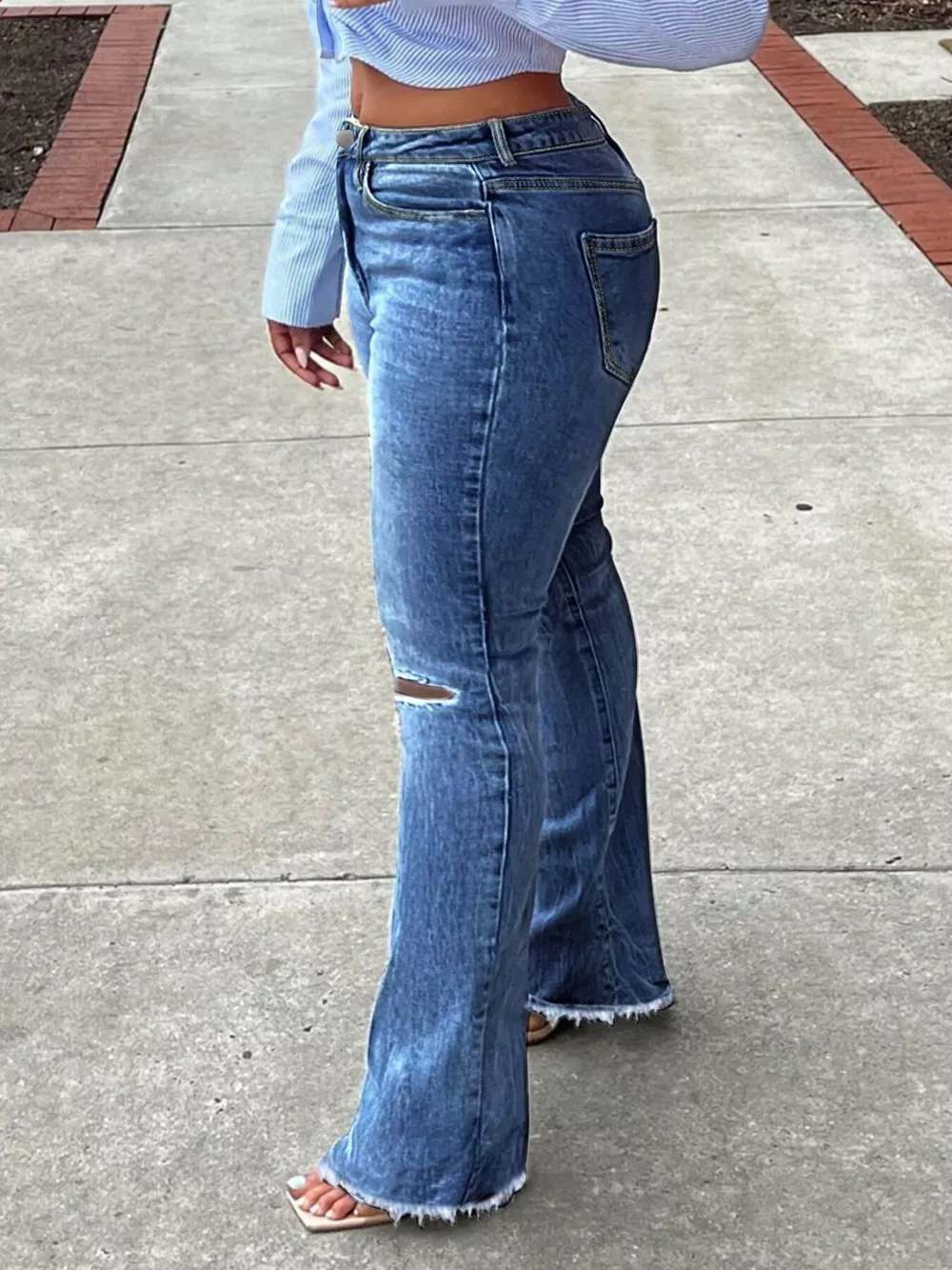 Ripped Knee Flare Jeans, image 8