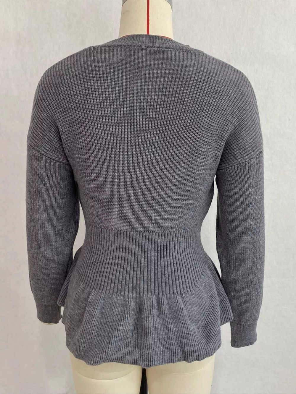 V-Neck Peplum Hem Ribbed Knit Top, image 27