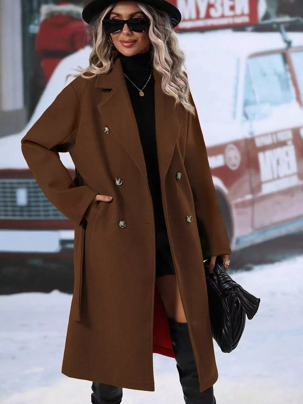 Double-Breasted Lapel Collar Overcoat, image 21