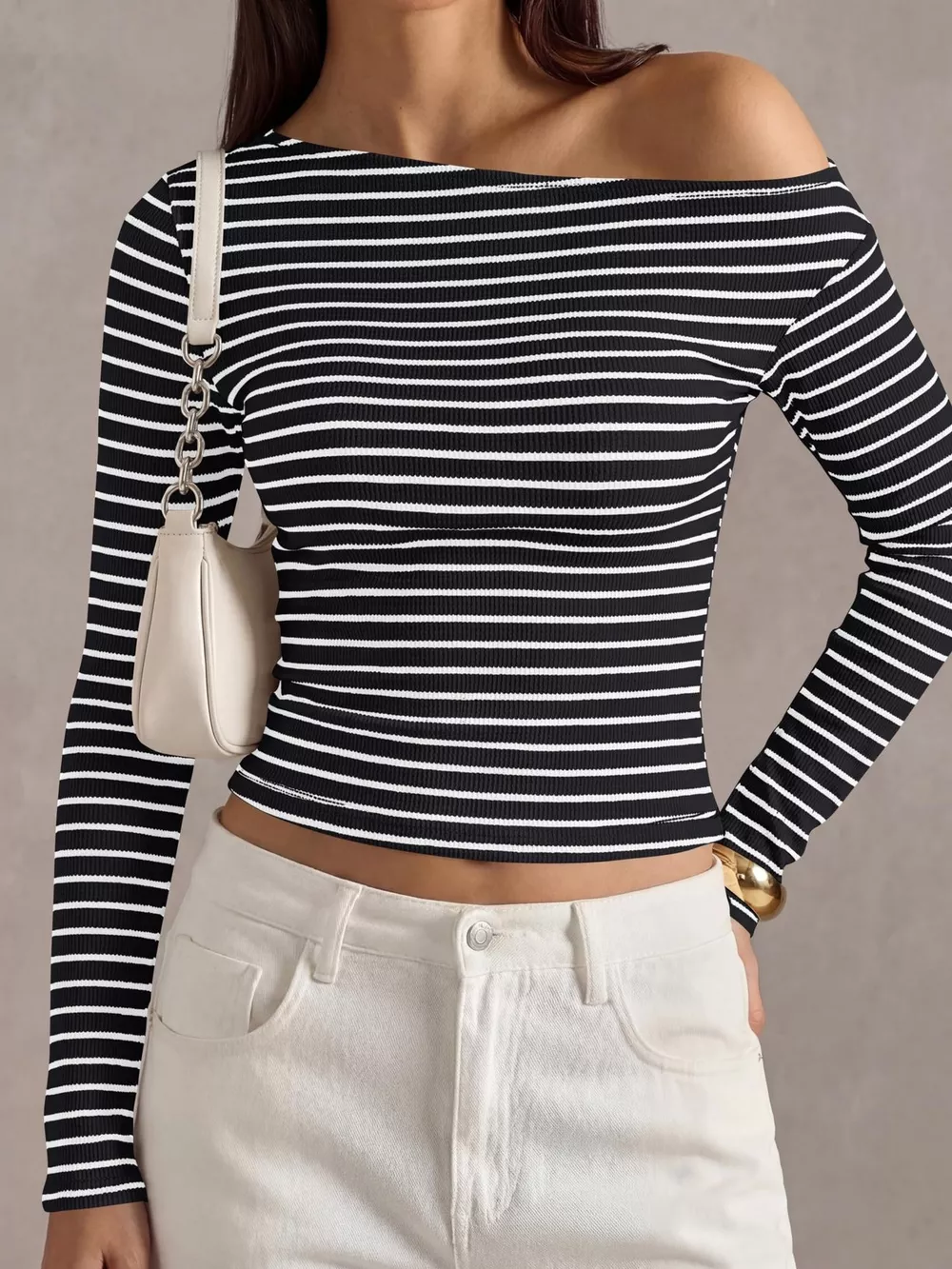 Striped Ribbed Long Sleeve T-Shirt, image 3