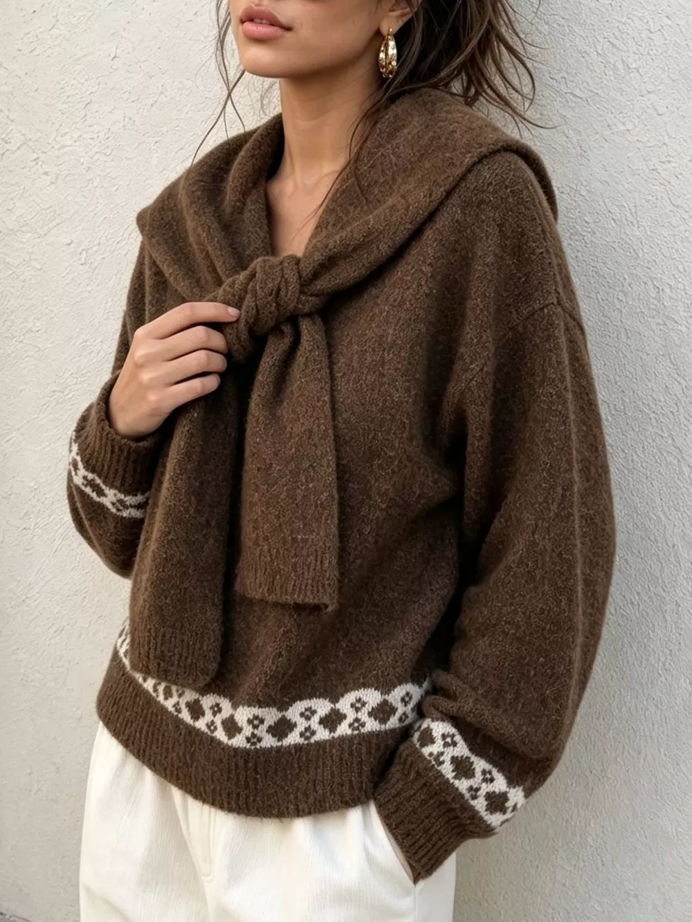 Scarf Detail Dropped Shoulder Sweater, image 11