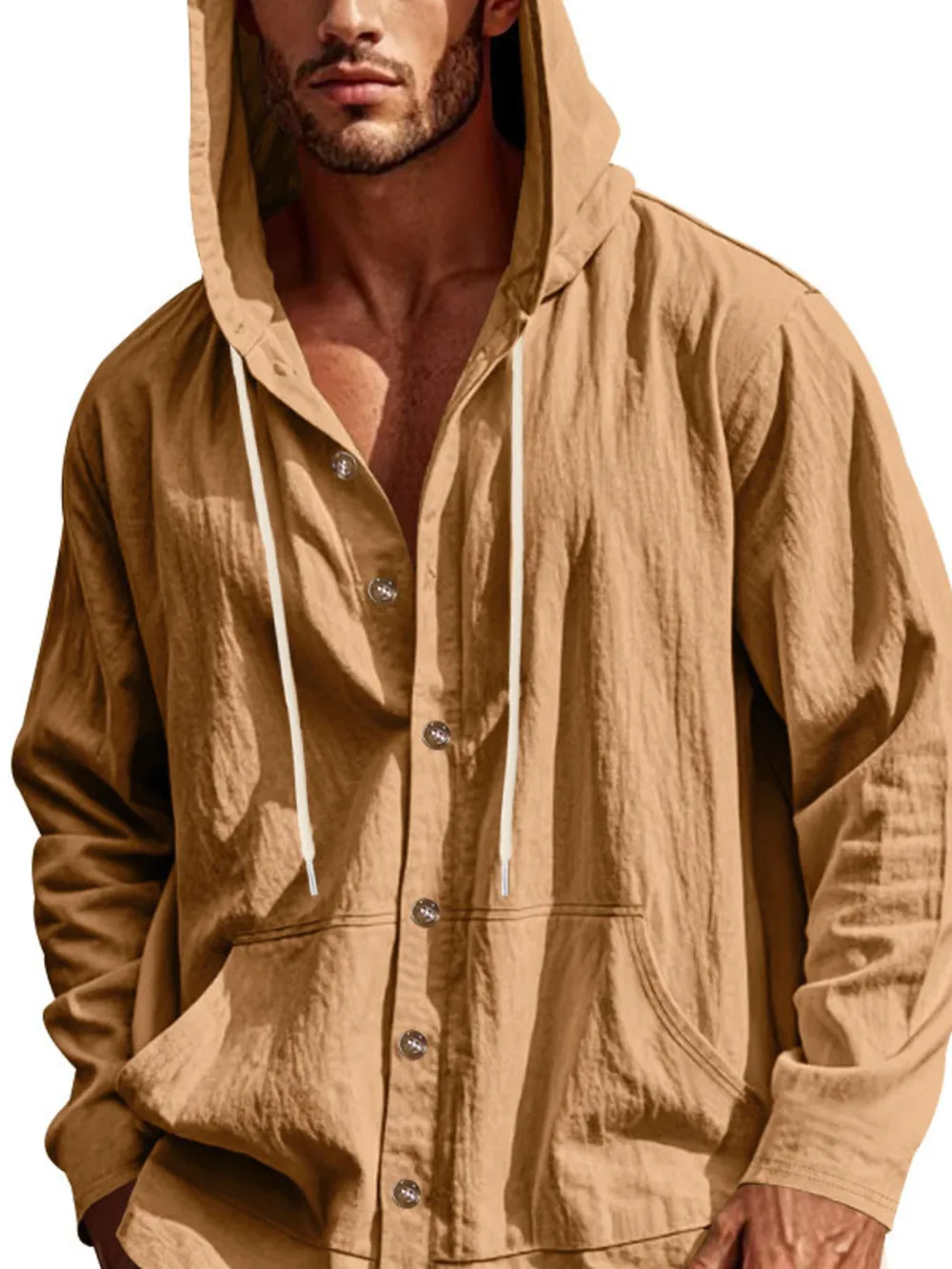 Men's Full Size Drawstring Button Up Hooded Top Plus Size, image 11