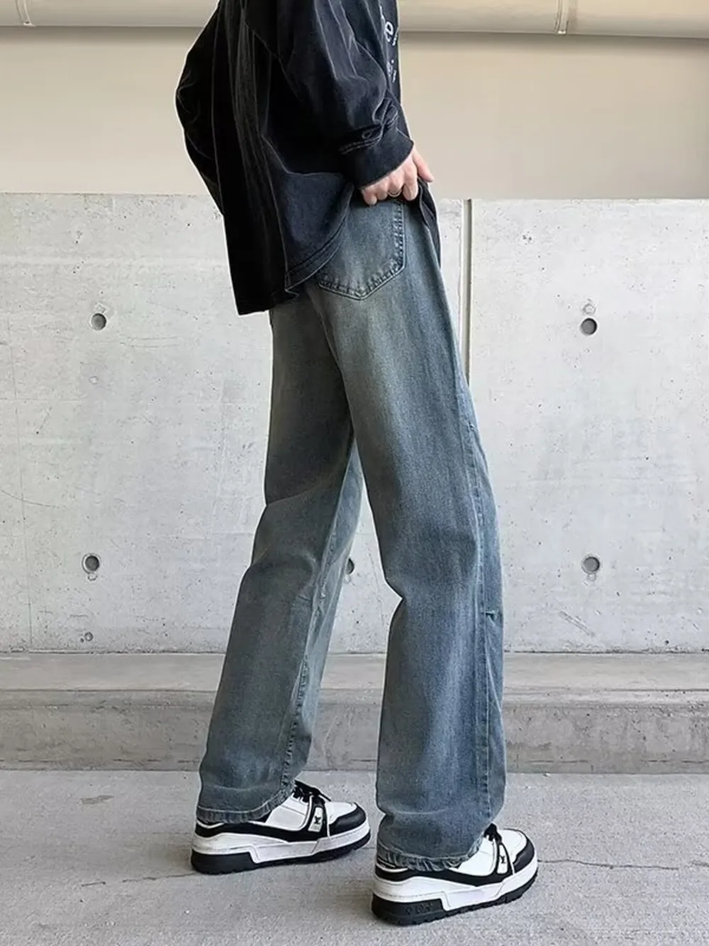 Men's Plus Size Vintage Wash Wide Leg Jeans, image 7