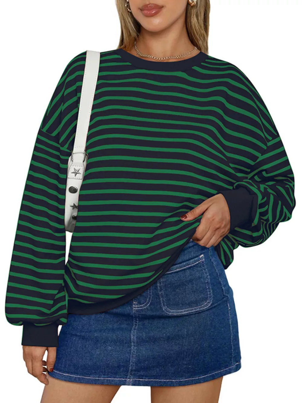 Oversized Striped Crewneck Sweatshirt, image 8