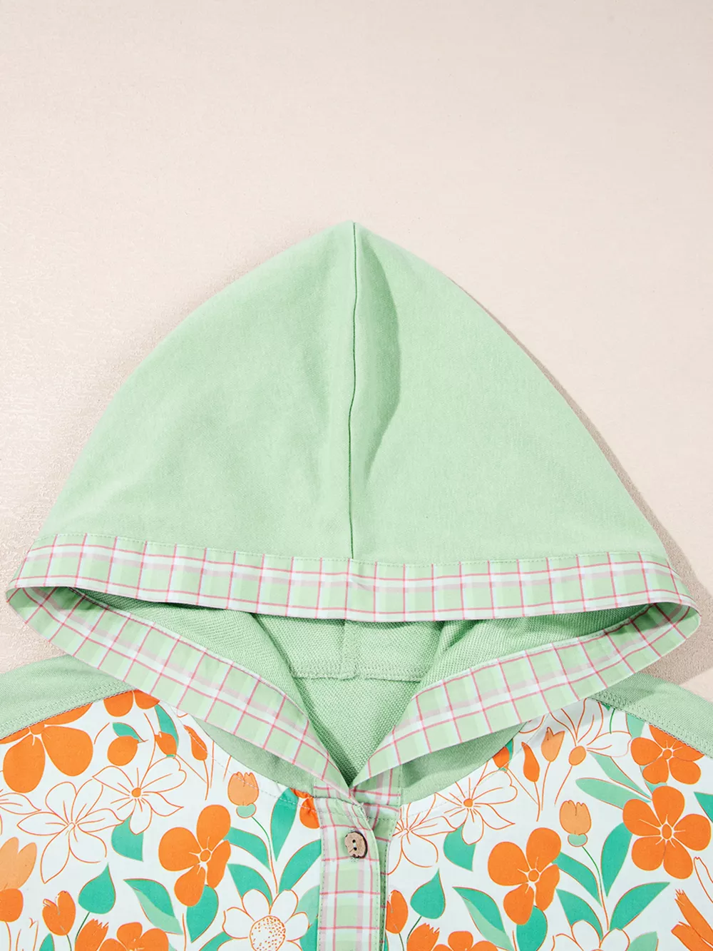 Lace Floral Patchwork Half Button Hooded Top, image 7