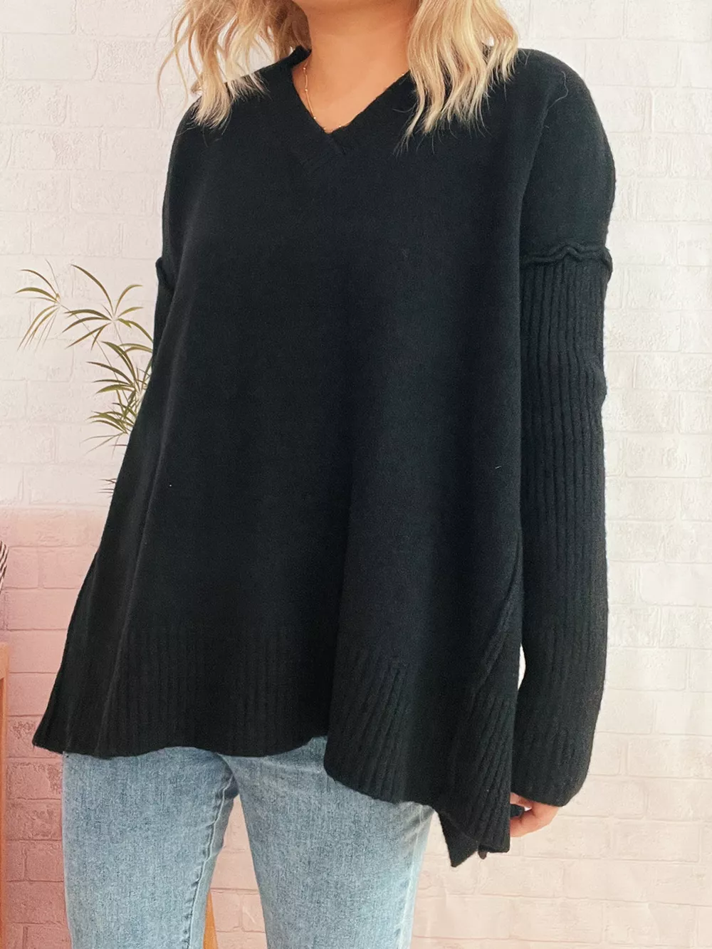 V-Neck Dropped Shoulder Sweater, image 18