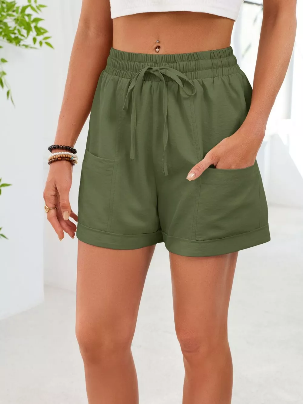 Casual Drawstring Elastic Waist Shorts, image 18