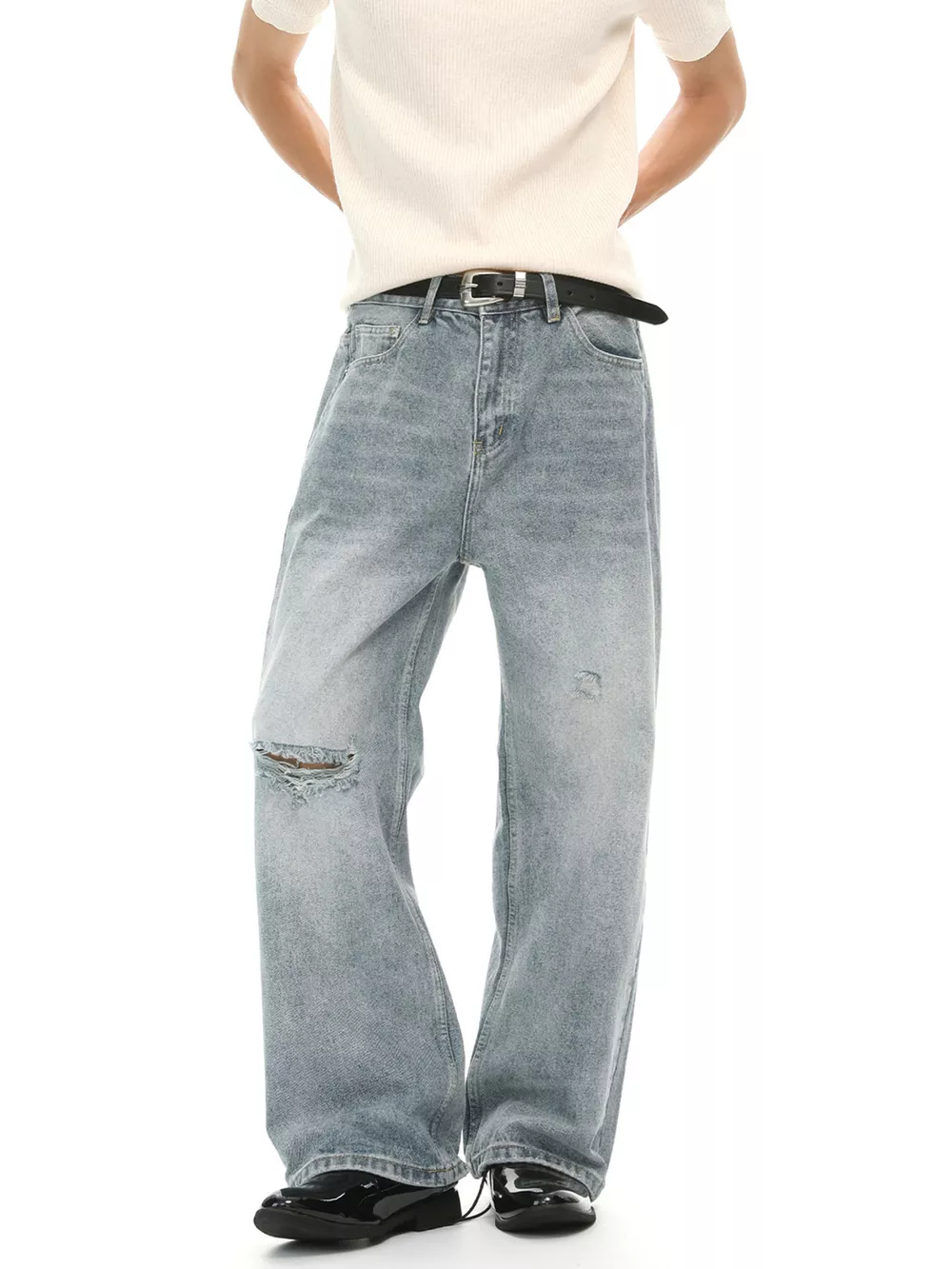 Men's Distressed Wide-Leg Jeans, image 2