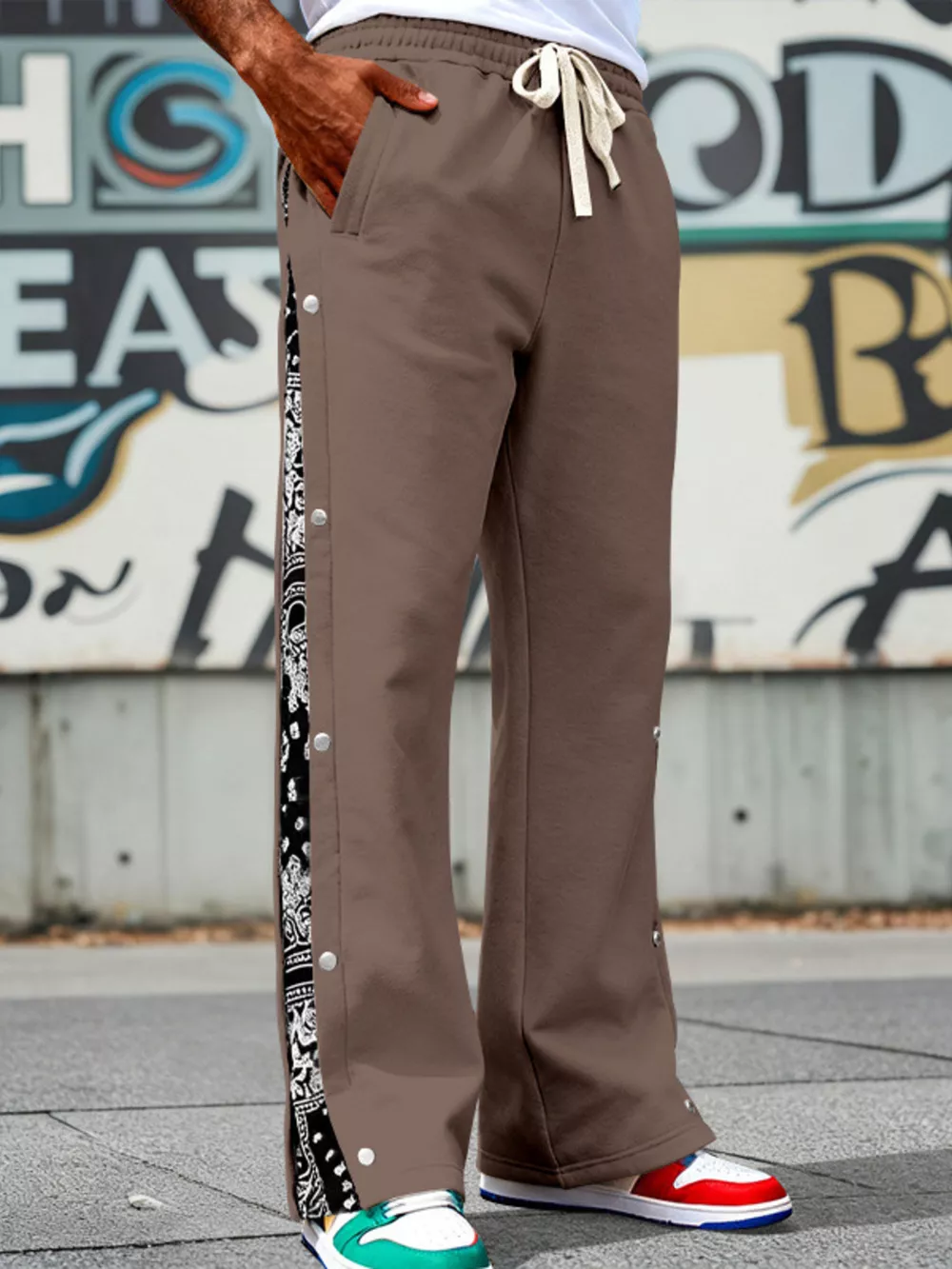 Men's Full Size Side Snap Wide Leg Pants Plus Size, image 3
