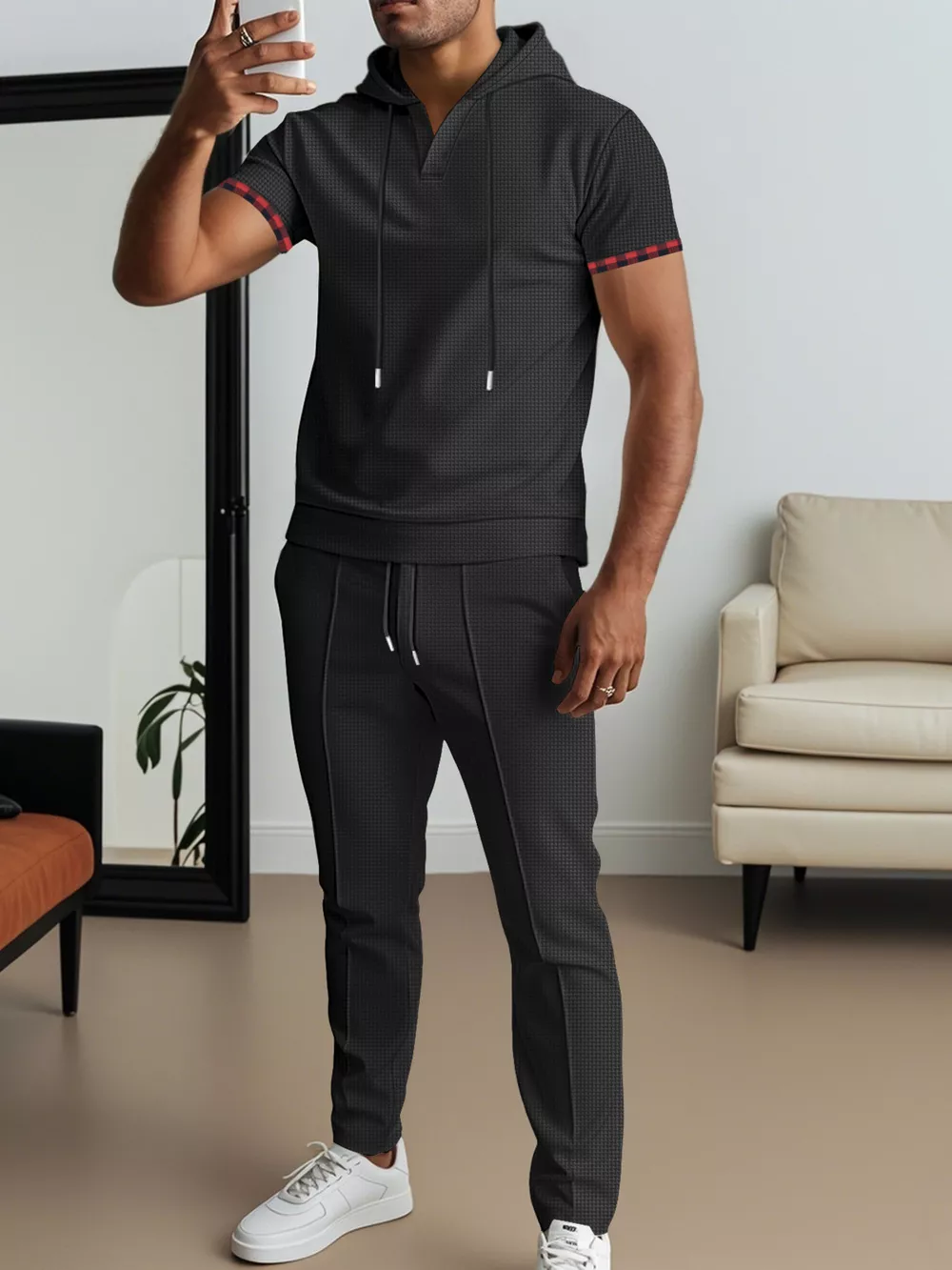 Men's Full Size Casual Short-Sleeve Hoodie and Pants Set Plus Size, image 3