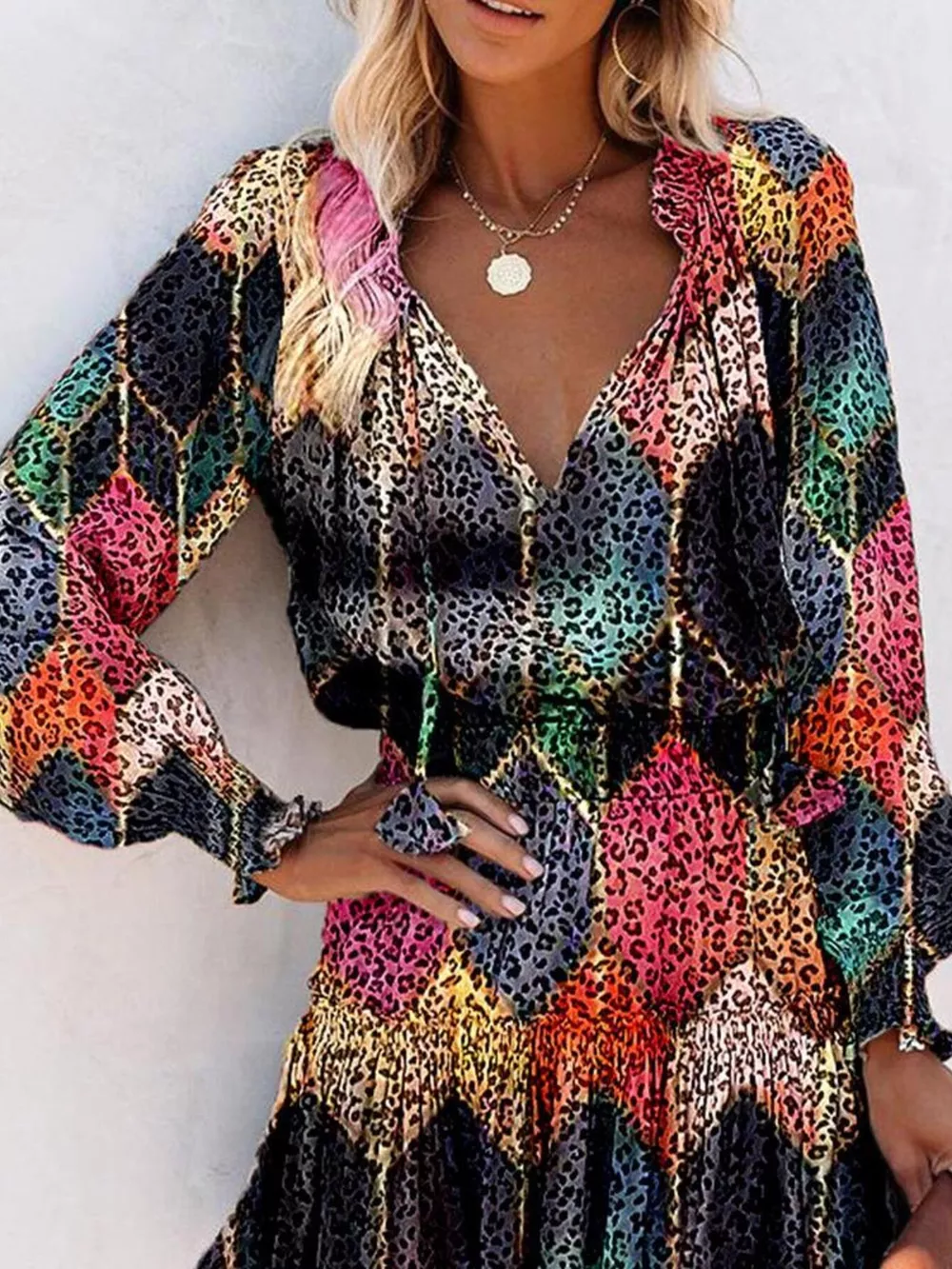 Tie Neck Lantern Sleeve Dress, image 17